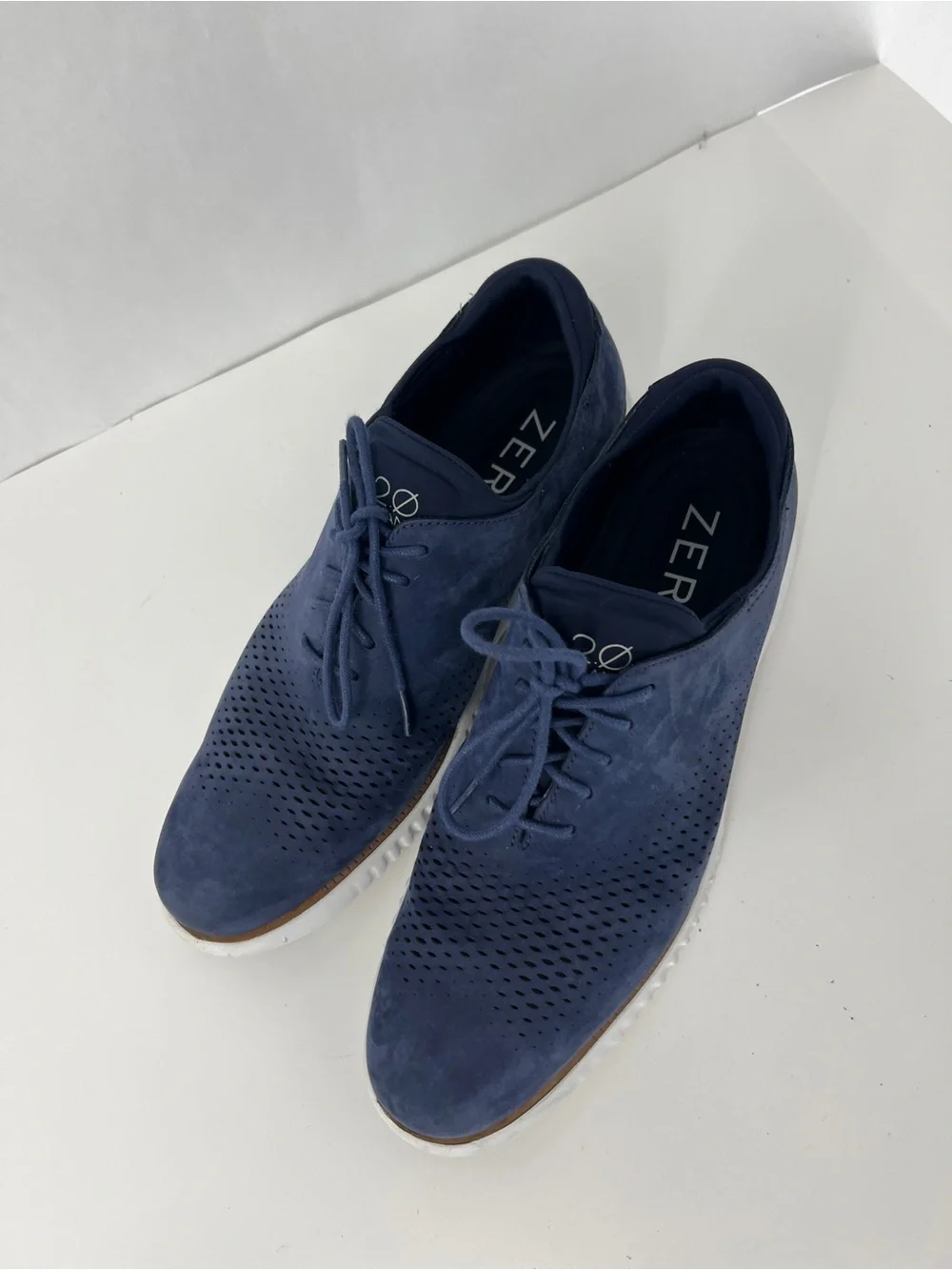 Cole Haan zero grand Navy Suede Perforated Lace-Up Oxfords